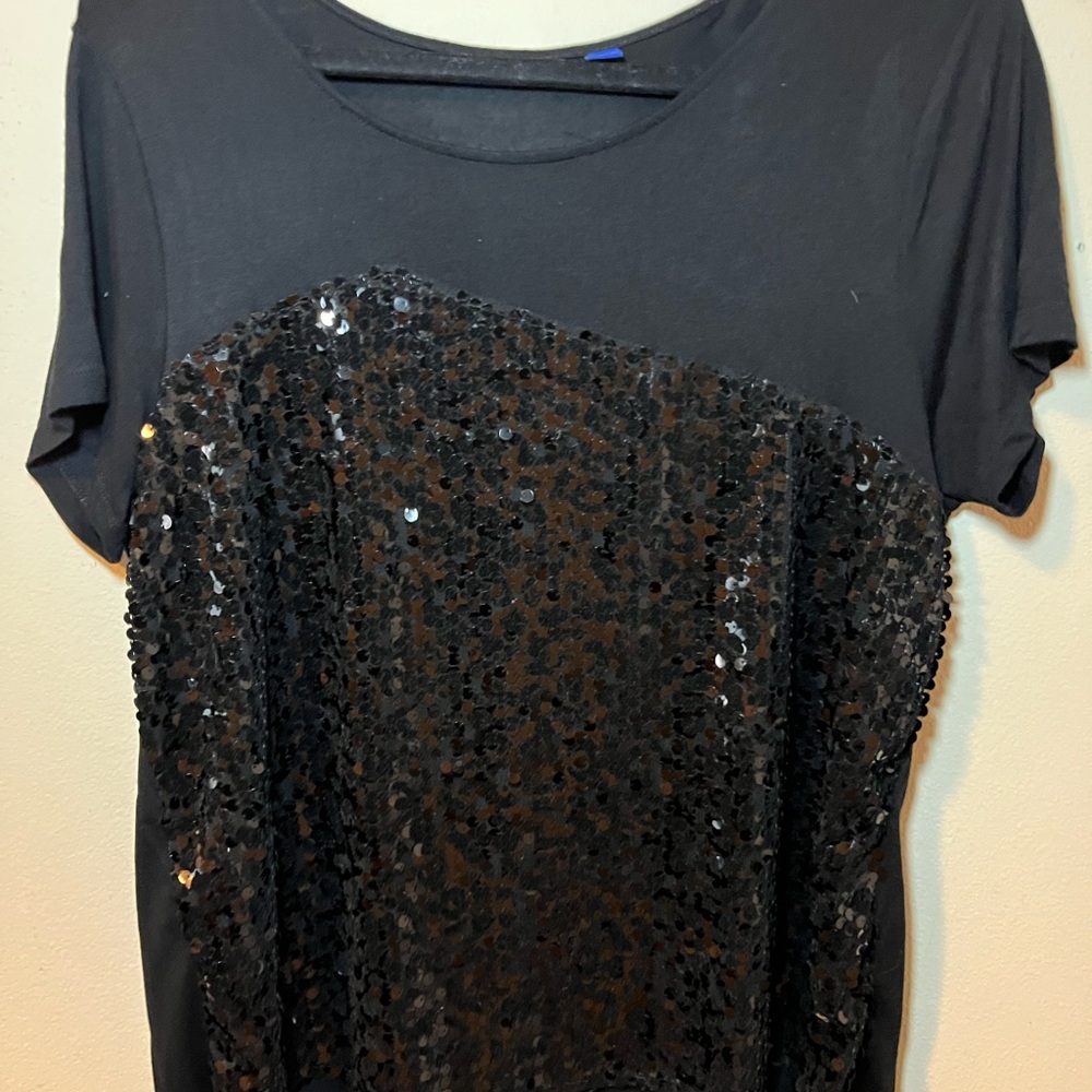 Apt. 9 Black Sequin Short Sleeve Top